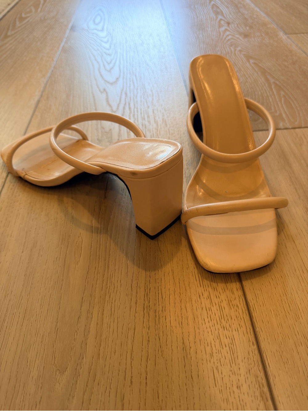 Women's Nude Square-Toe Strappy Block Heel Sandals